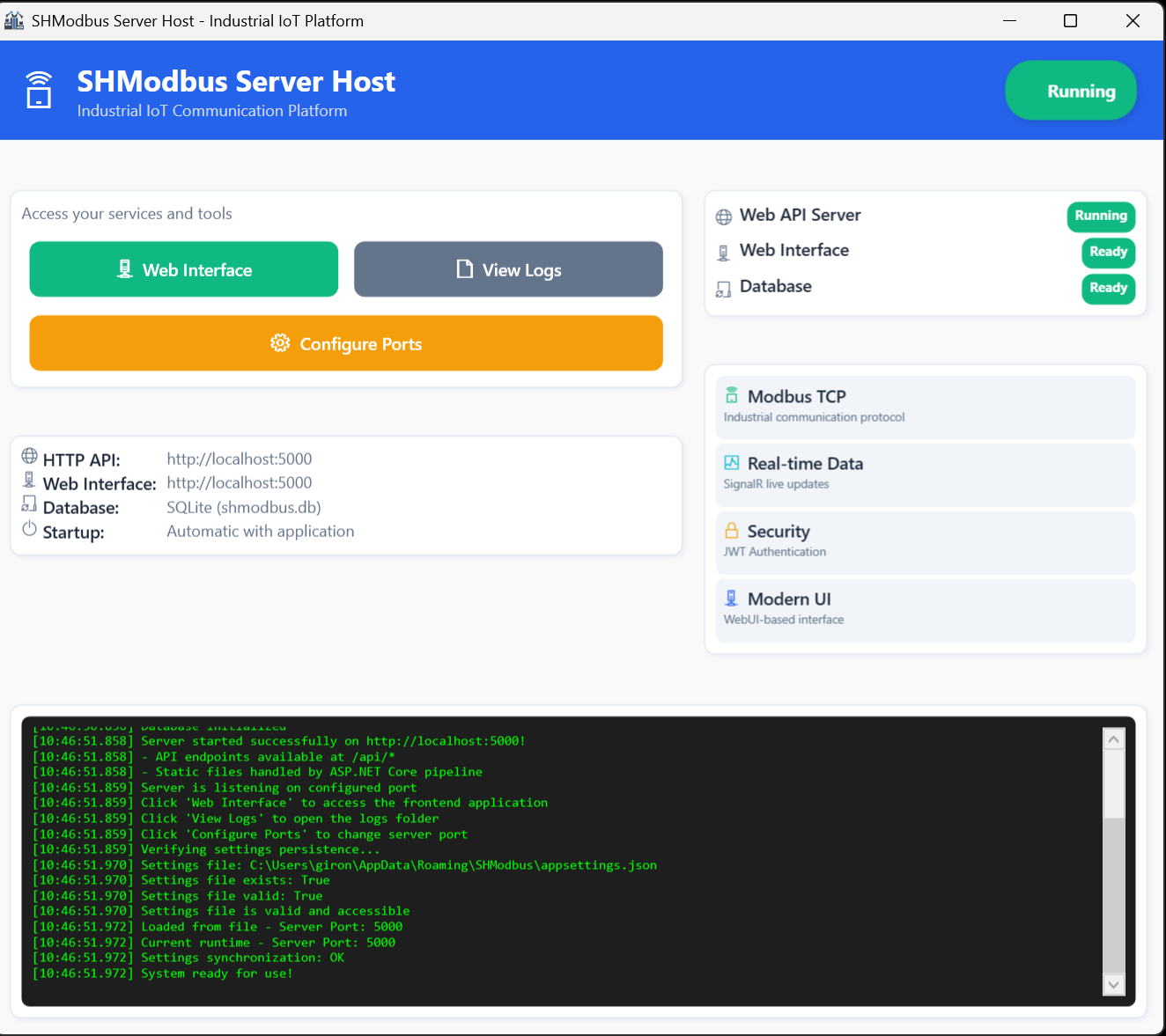 SHModbus Server Host Interface